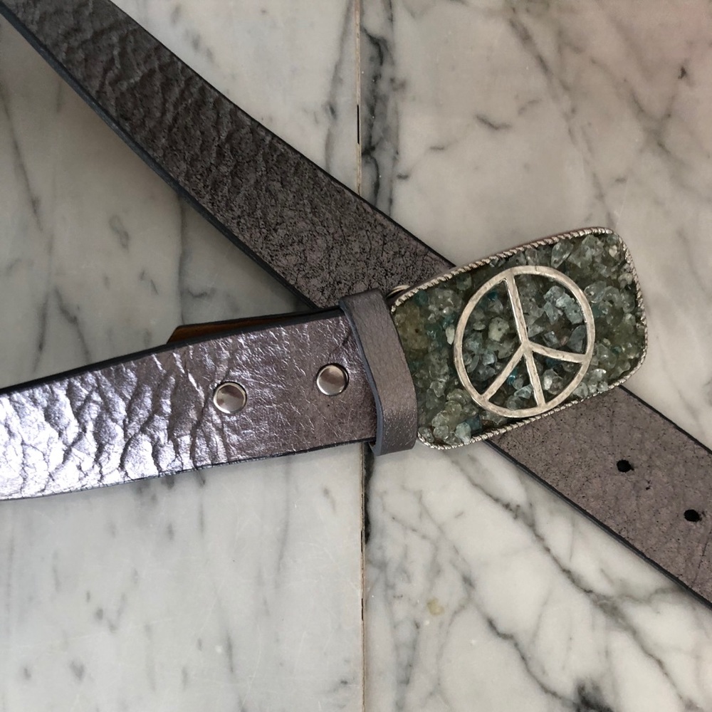Handmade peace belt buckle with reversible belt
